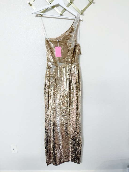 Amanda Uprichard × REVOLVE Mckay Cutout One Shoulder Gown in Gold Sequin NEW - Picture 7 of 9